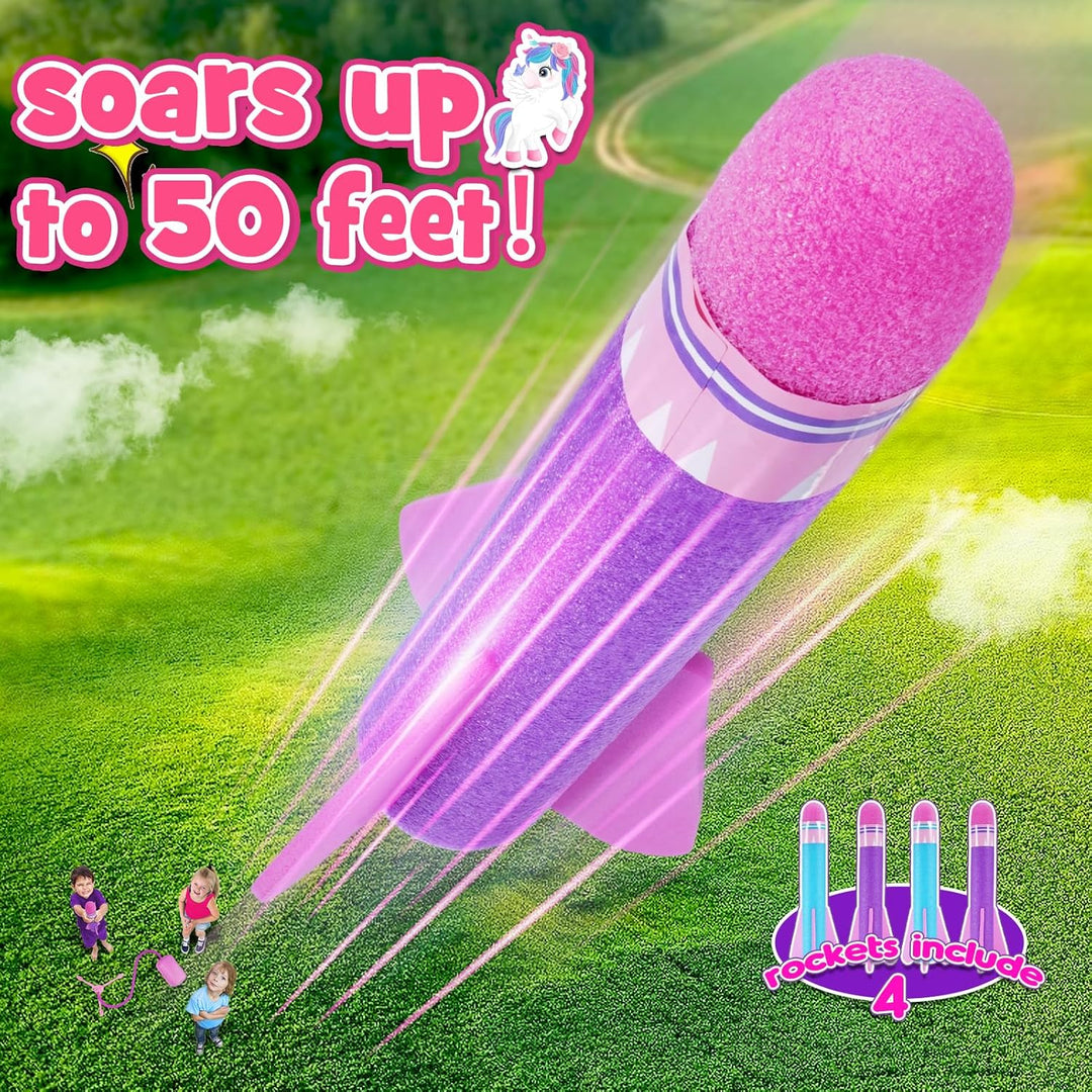 HappyGoLucky Schaumstoff Rakete Spielzeug Launcher, 4 Stück, Outdoor-Spielzeug für Kinder, Jungen un