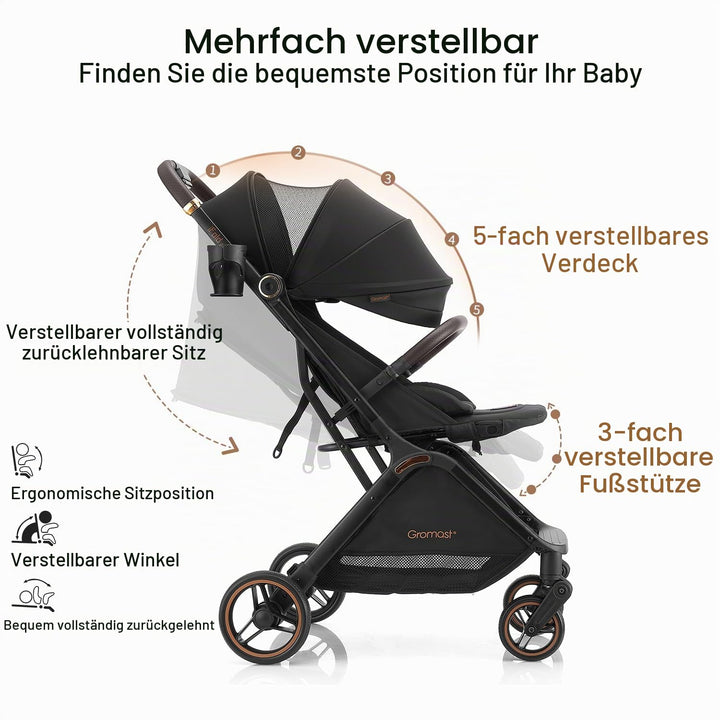 Gravity faltbarer Baby-Kinderwagen, Tragbarer Reise-Kleinkindbuggy Mit Verstellbarer Rückenlehne &amp; S