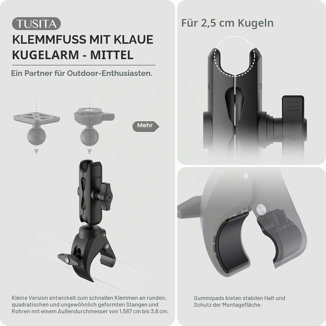 TUSITA Kleine Klaue Klemmbasis mit Doppelgelenk Arm Mittler - 1" B Grösse Medium Arm, Medium Arm