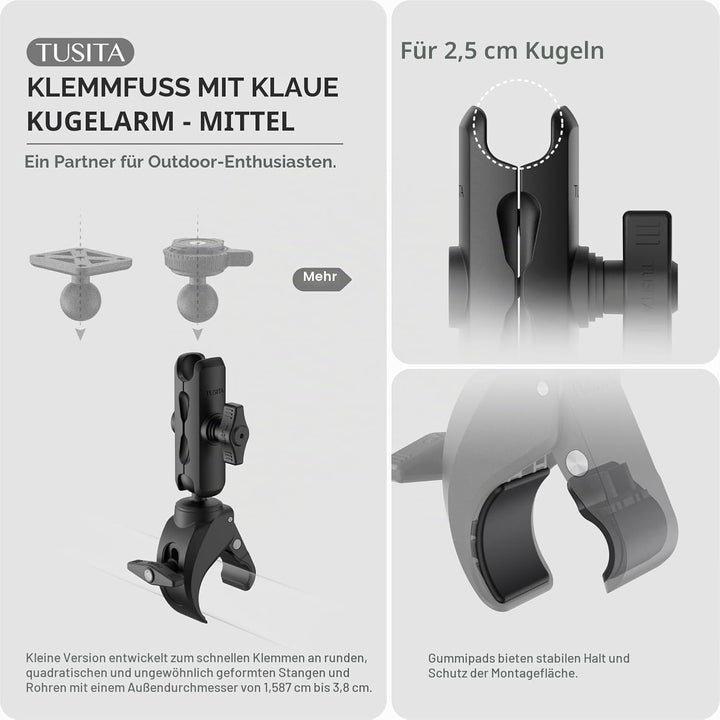 TUSITA Kleine Klaue Klemmbasis mit Doppelgelenk Arm Mittler - 1" B Grösse Medium Arm, Medium Arm
