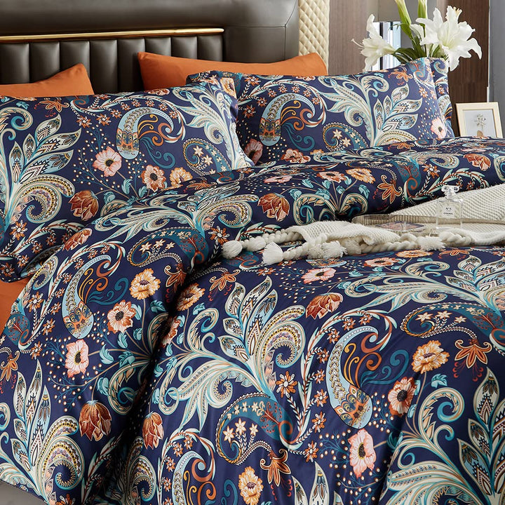 Lanqinglv Boho Bettwäsche 155x220 cm Bohemian Grau Bunt Indischen Paisley Mandala Wende Bettwäsche S