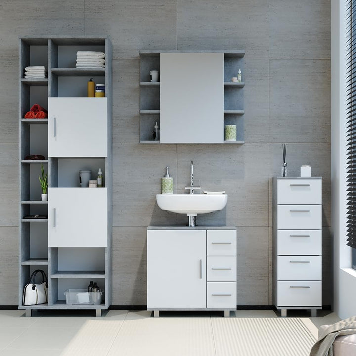 Vicco Badschrank Ilias, Beton/Weiss, 30 x 95 cm, Beton