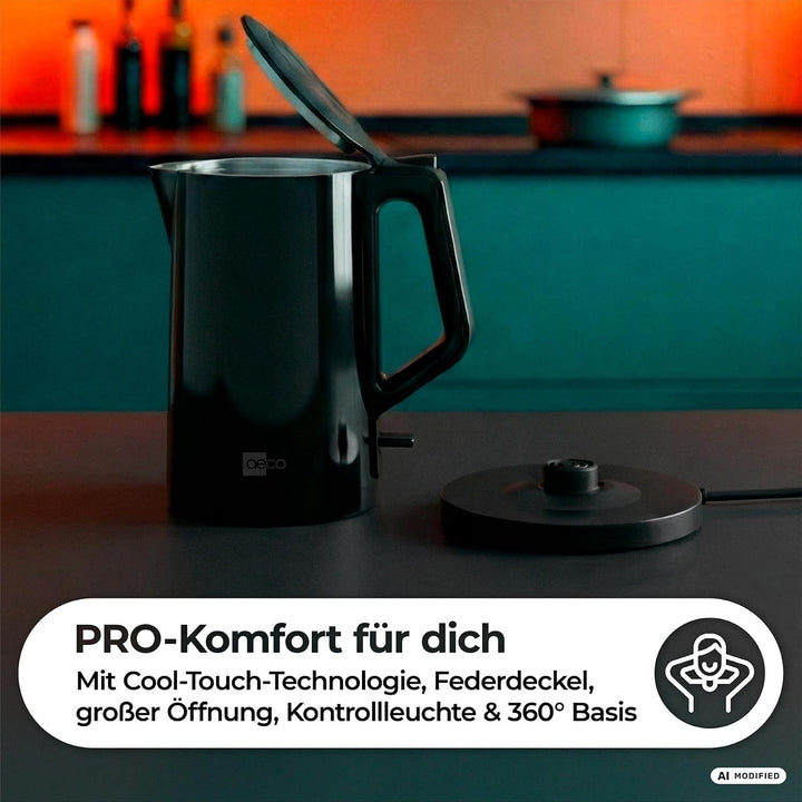 aeco AQA PRO elektrischer Wasserkocher Edelstahl Tee-Kocher Teebereiter electric kettle tea-maker bo