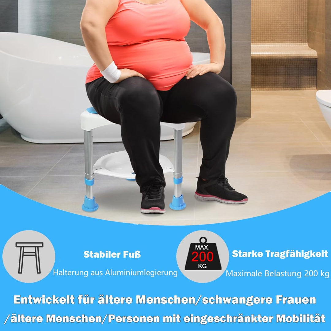 Aufun Duschhocker Duschstuhl 360°Drehbar Badehocker und 45-57cm Höhenverstellbar, Alu und Kunststoff