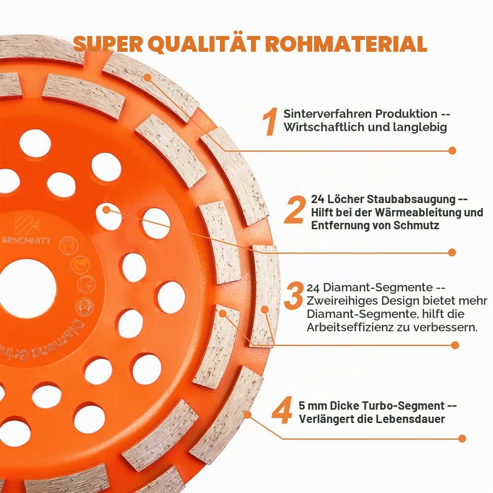 Diamant Schleiftopf 180mm - BRSCHNITT Geschweisst Doppelreihig Diamanttopfschleifer Schleifscheibe f
