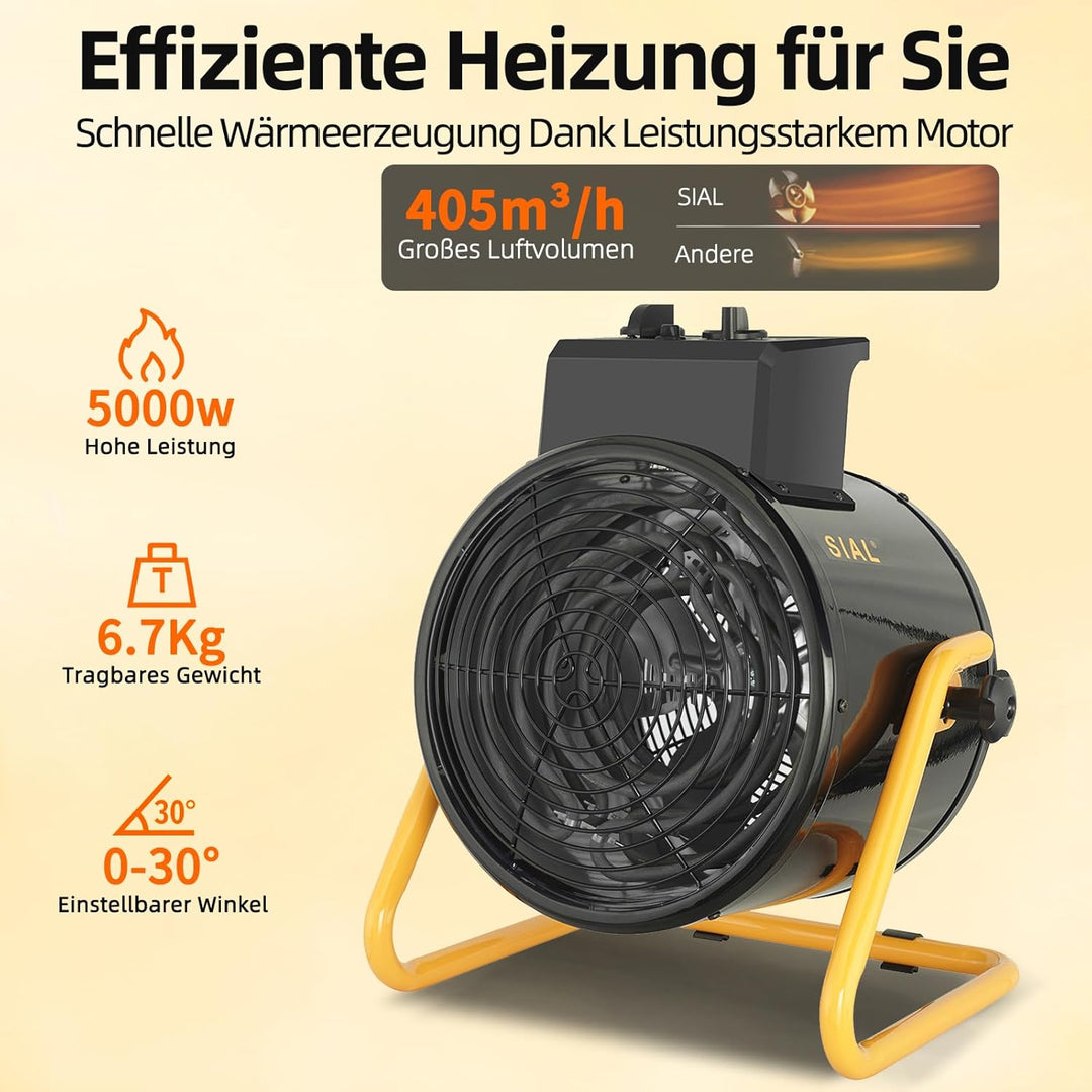 SIAL Industriell Heizlüfter 5000W - Elektrische Heizung - Heizstrahler Bauheizer - Heizgebläse Für G