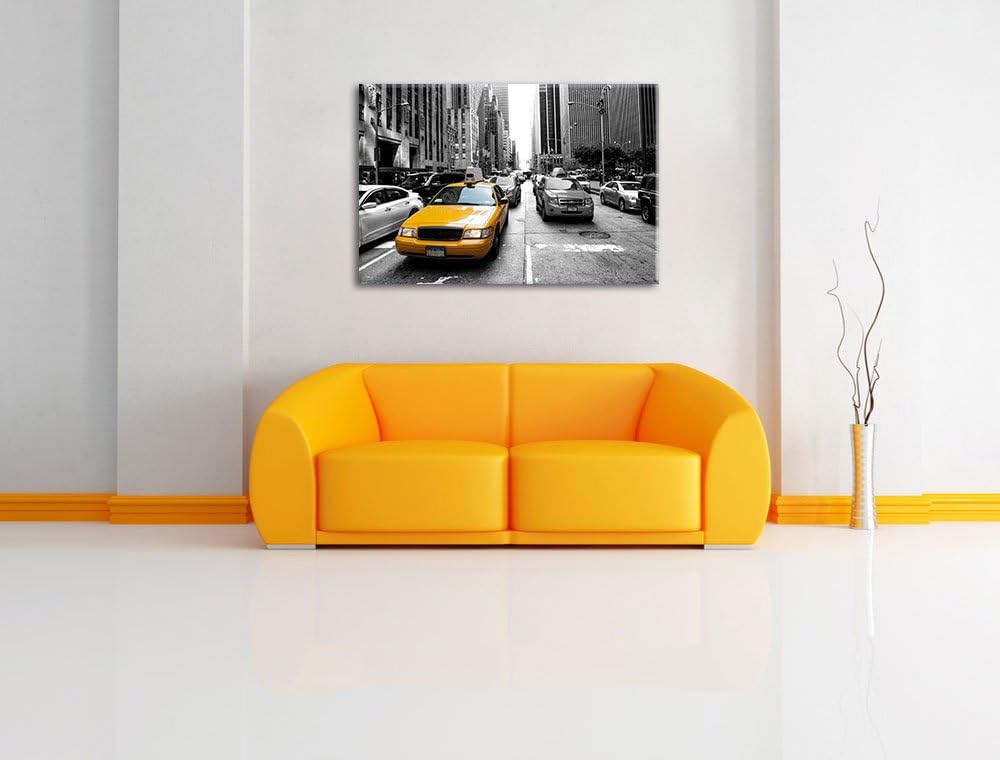 Gelbes Taxi in New York schwarz/weiss Format: 100x70 auf Leinwand, XXL riesige Bilder fertig gerahmt