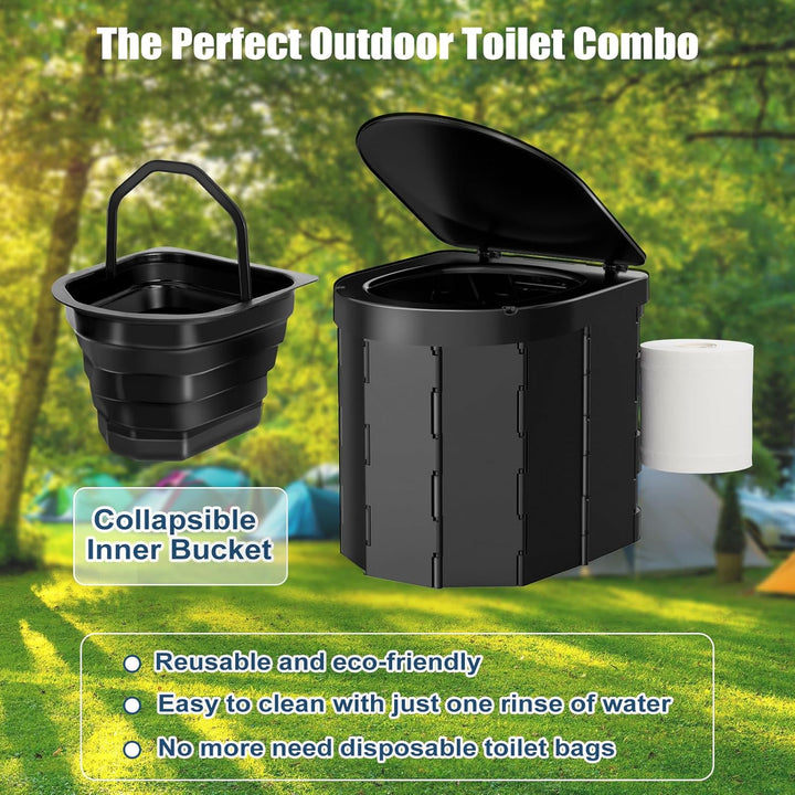 WADEO Tragbare Campingtoilette mit Abnehmbarer Einlage, Klapptoilette für Erwachsene und Kinder, Fal