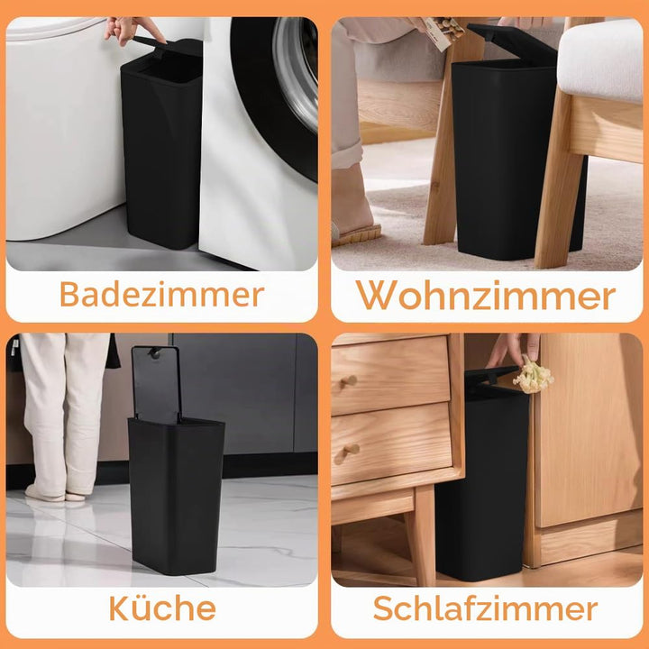 3 Stück Badezimmer Mülleimer 10L,Hundesicherer Badezimmer Mülleimer,Schmaler Mülleimer mit Deckel,To
