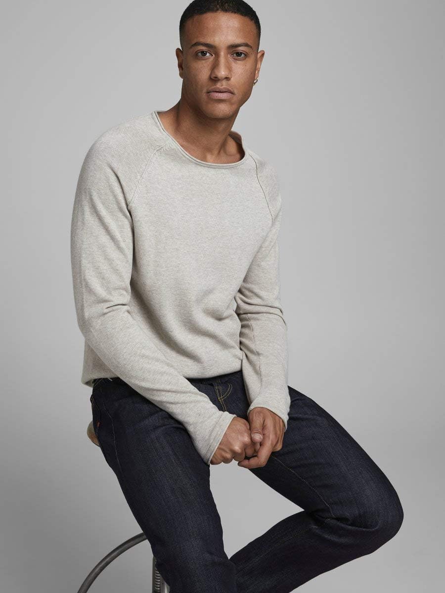 JACK & JONES Male Strickpullover mit Rundhals Einfarbig Strickpullover mit Rundhals XL Elfenbein (Oa