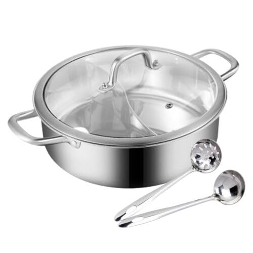 Hot Pot Herd 32 cm Fondue Topf mit Trennwand und Deckel, Shabu Shabu aus Edelstahl in Lebensmittelqu