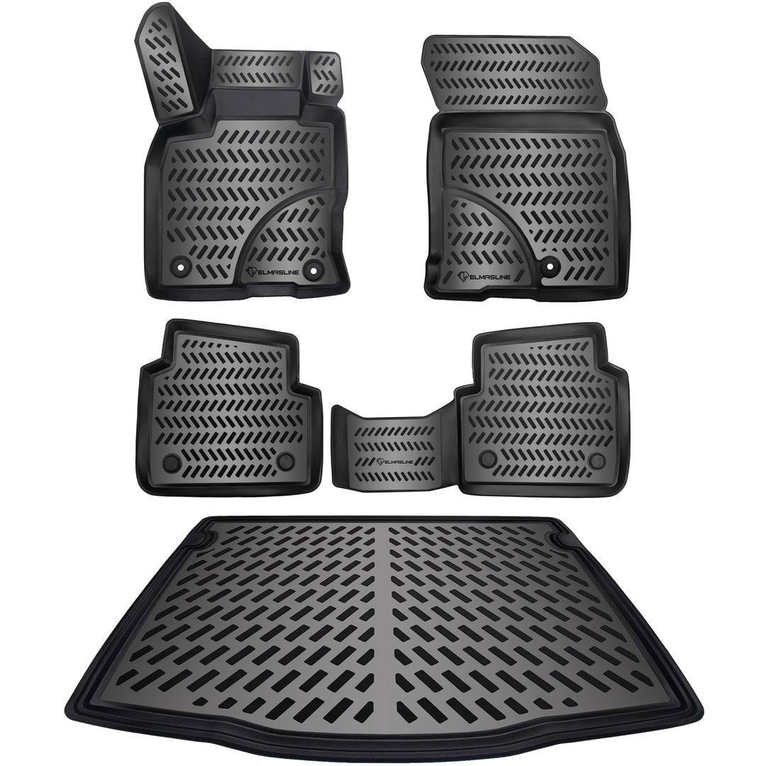 ELMASLINE 3D Gummimatten + Kofferraumwanne Set für Ford KUGA 3 (III) 2019-2026 | Fussmatten Hoher Ra