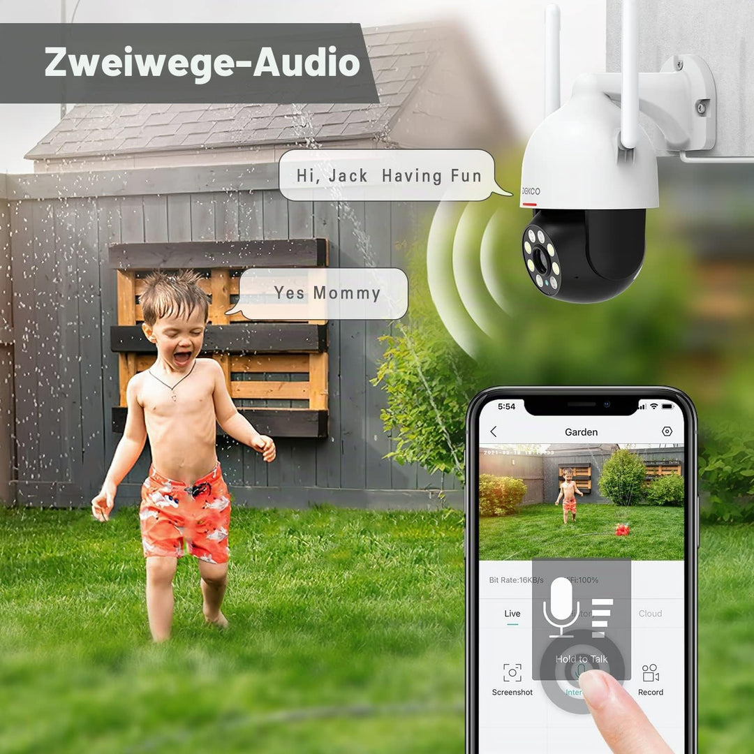 DEKCO 2K Überwachungskamera Aussen WLAN 2 Packungen, 350°/90° Schwenkbar WLAN Kamera Outdoor, 3MP Wi