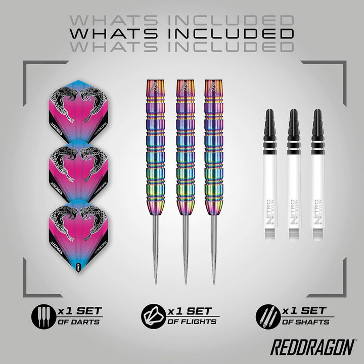 RED DRAGON Peter Wright Snakebite 1 Professional Darts Wolfram Dartset mit Flüge und Shafts 22G 1, 2