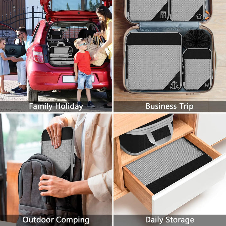 Koffer Organizer Set 7-teilig, Packtaschen mit Kompression, Compression Packing Cubes für Rucksack u