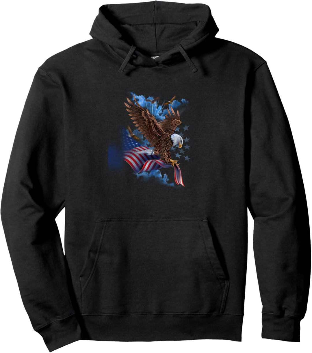 Americana Flying Eagles with American Flag Pullover Hoodie