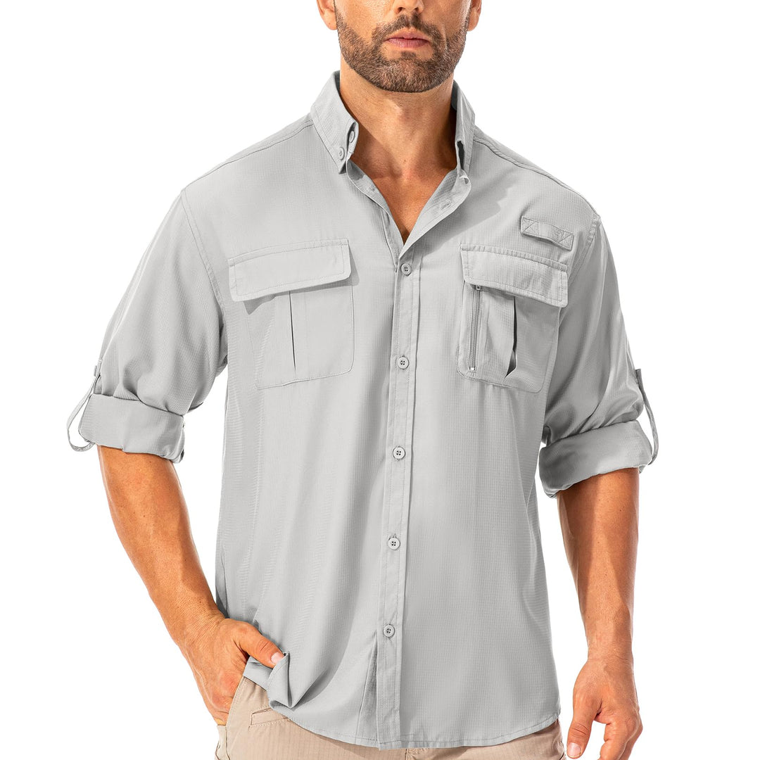 Hemd Herren Safari UPF50+ UV Schutz Wanderhemd Herren Langarm Funktionshemd Outdoorhemd Atmungsaktiv