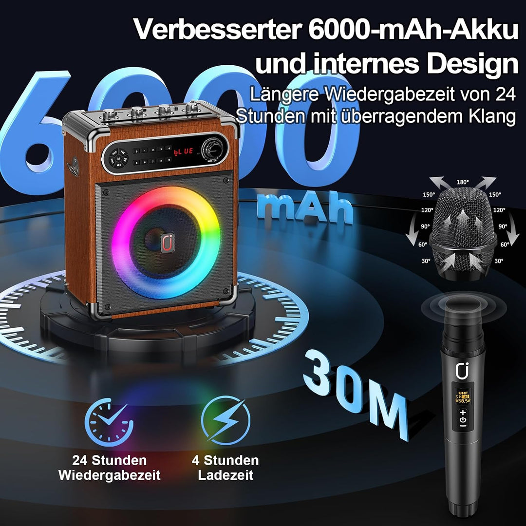 JYX Karaoke Maschine, Karaoke Anlage mit 2 Mikrofonen, Tragbare Bluetooth 5.3 Karaoke Box, 80W PA An