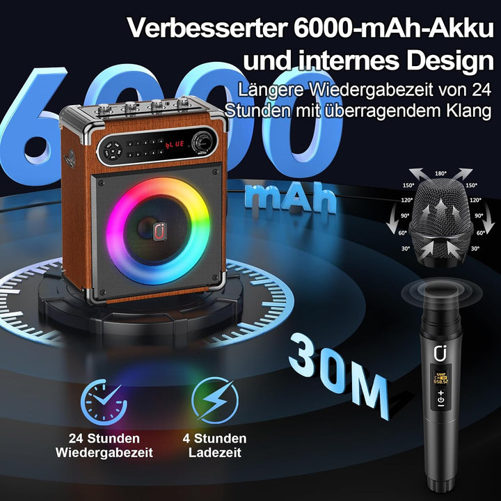 JYX Karaoke Maschine, Karaoke Anlage mit 2 Mikrofonen, Tragbare Bluetooth 5.3 Karaoke Box, 80W PA An