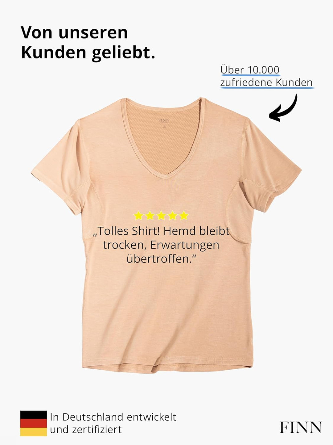 FINN Anti-Schweiss Shirt Herren mit V-Ausschnitt und integrierten Achselpads gegen Starkes Schwitzen