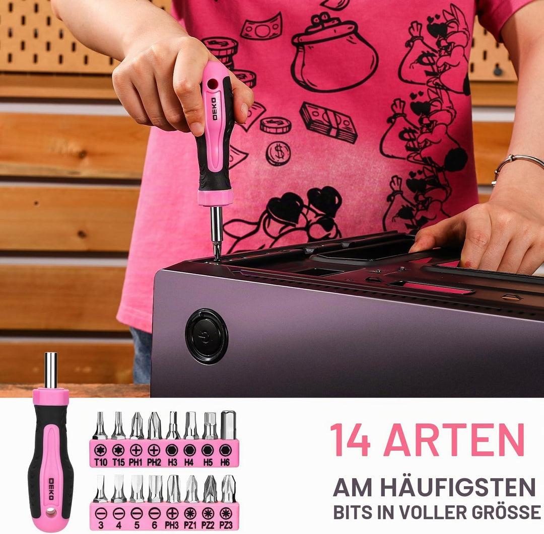 Deko Maletin Werkzeugkasten, komplettes Werkzeugset, Rosa, für Damen, Zuhause, Büro