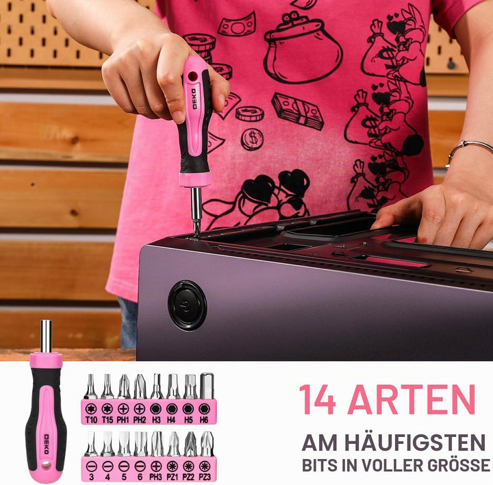 Deko Maletin Werkzeugkasten, komplettes Werkzeugset, Rosa, für Damen, Zuhause, Büro