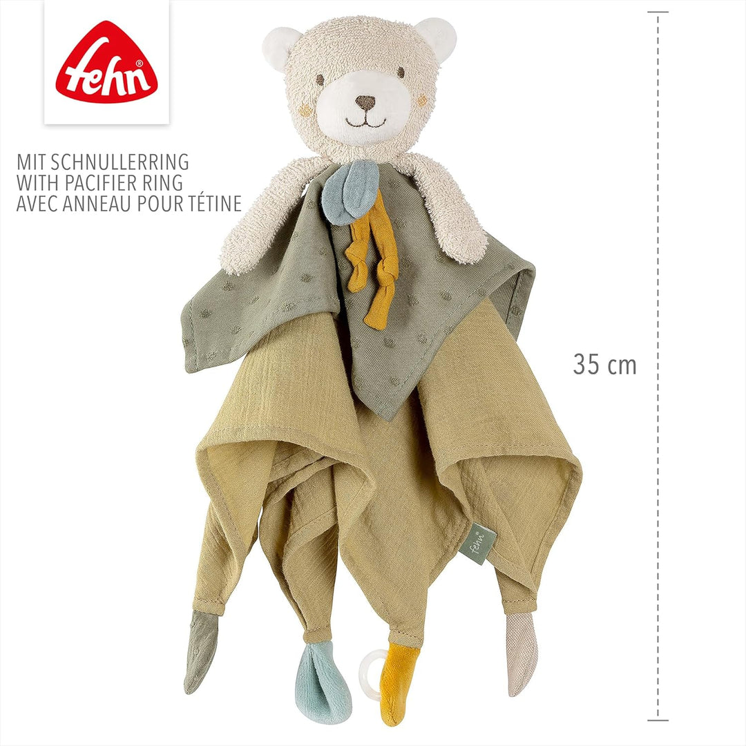 Fehn Schmusetuch Bär fehnNATUR - Spielkamerad & Stofftier-Schnuffeltuch mit Baumwolle aus kontrollie