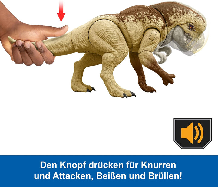 Mattel Jurassic World: Die Wiedergeburt Bösewicht Dino Doppelattacke Dinosaurier-Actionfigur, 56 cm,