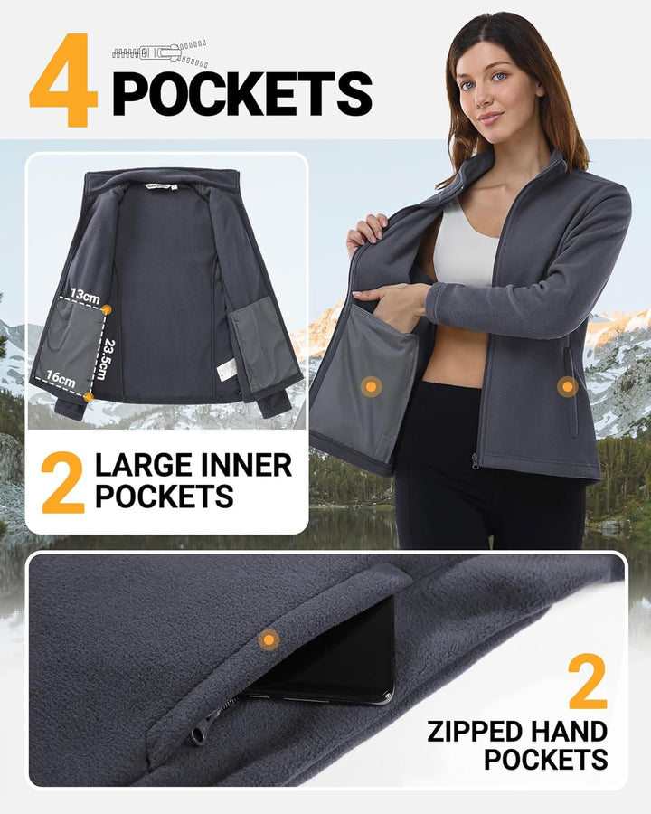 Outdoor Ventures Damen Fleecejacke mit Durchgehendem Reissverschluss Stehkragen Frauen Leichte Fleec