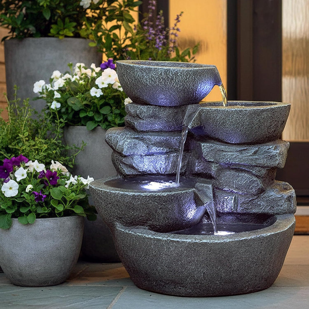 Arnusa Gartenbrunnen Cascades mit LED Beleuchtung Innen und Aussen Springbrunnen Zimmerbrunnen kompl