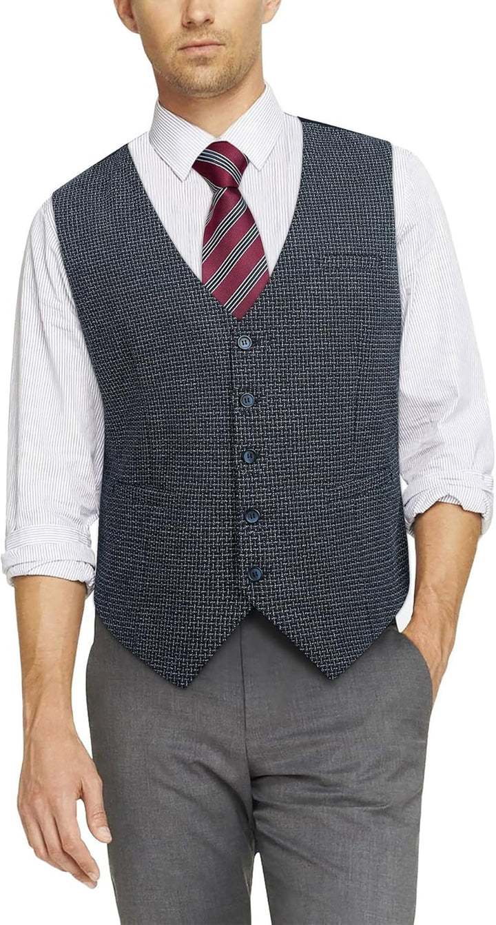 HISDERN Herren Anzugweste Formale Hochzeit Klassische Retro Baumwolle V-Ausschnitt Einfarbige Elegan