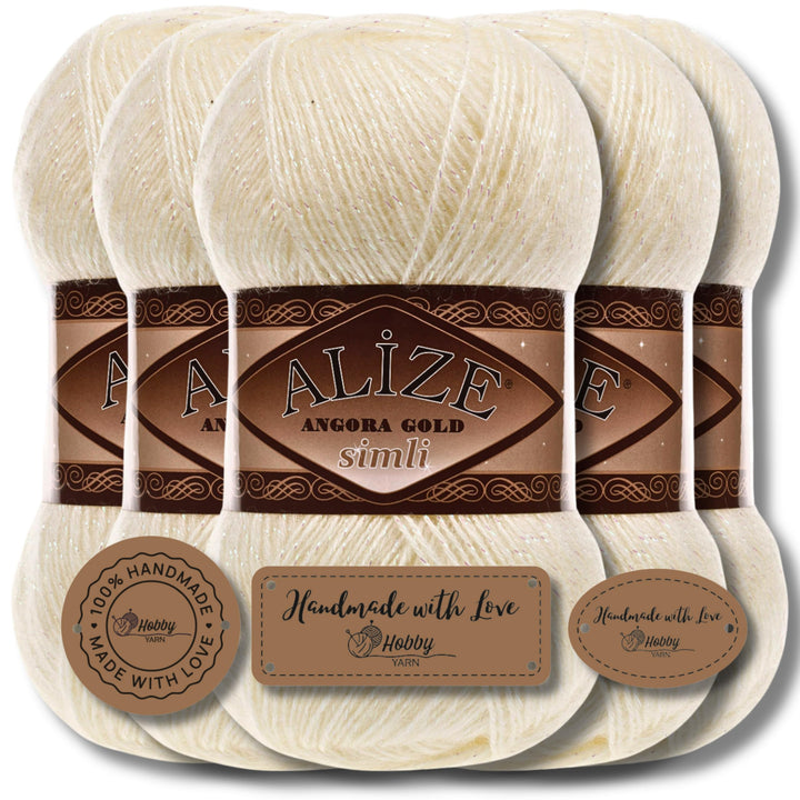 Hobby YARN Alize 5x 100 g Angora Gold Simli Türkische Premium Wolle Mohair aus Schurwolle mit Glitze