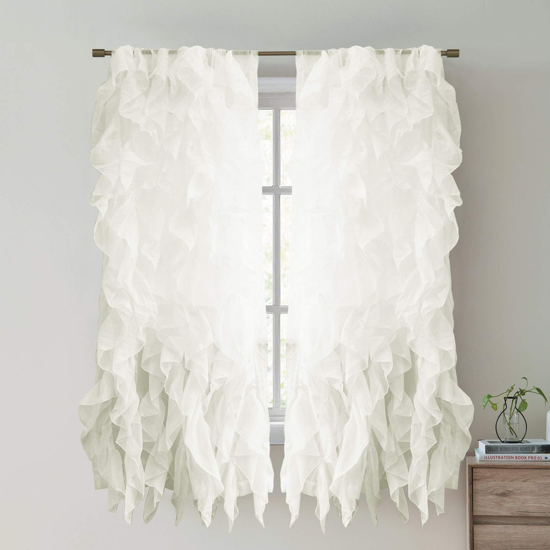 Sweet Home Collection Vorhang, Voile, vertikal, gerafft, 213 x 127 cm, 2 Stück. Shabby Chic 63" x 50