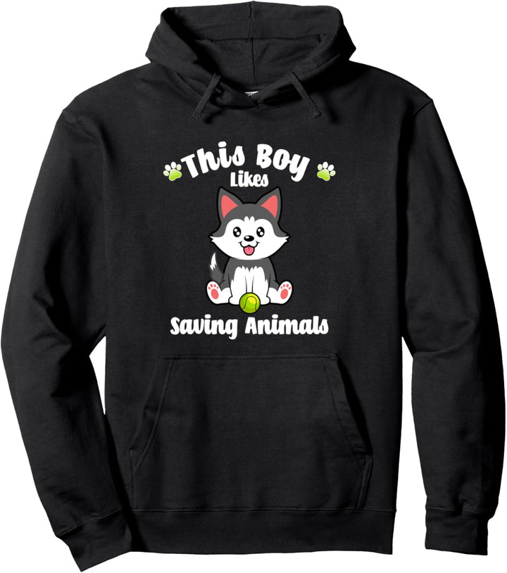 Junge mag Katzen und Hunde Rettet Tiere Tierheim Pullover Hoodie