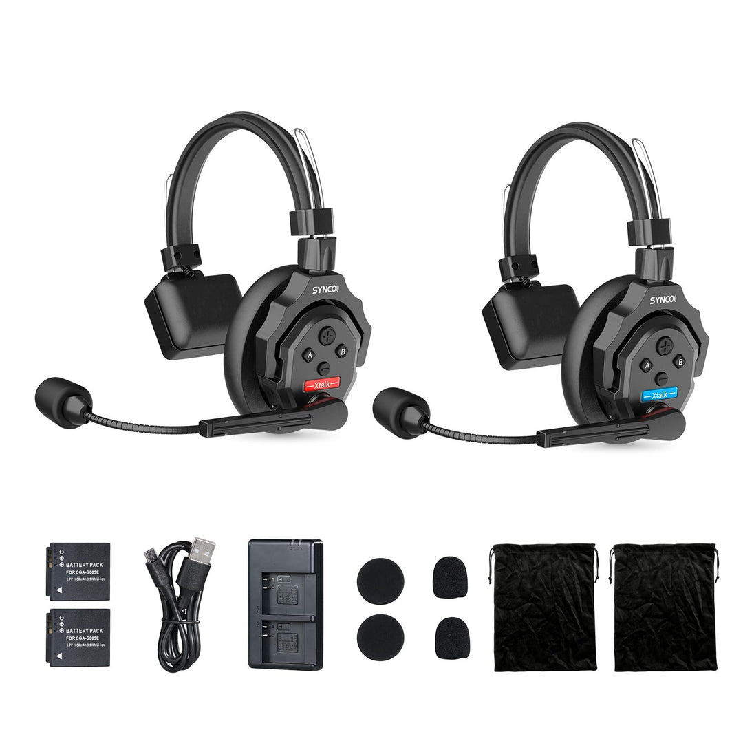 SYNCO XTALK X2 Wireless Intercom Headset, 2.4GHz Vollduplex Kommunikationssystem 350m Reichweite, EN