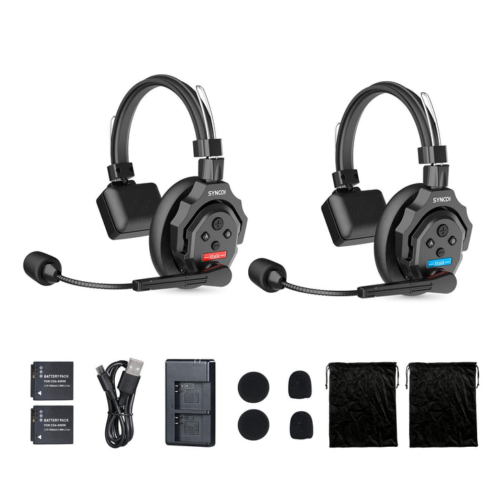 SYNCO XTALK X2 Wireless Intercom Headset, 2.4GHz Vollduplex Kommunikationssystem 350m Reichweite, EN