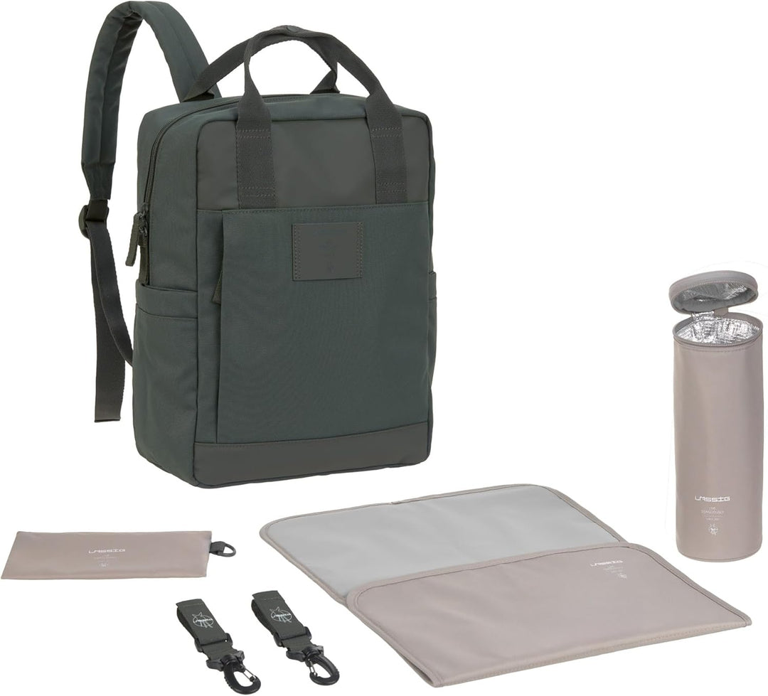 LÄSSIG Baby Wickelrucksack Wickeltasche Rucksack mit Wickelunterlage, Kinderwagenbefestigung, Flasch