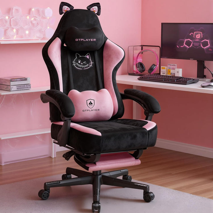 GTPLAYER Niedlicher Gaming Stuhl mit Samtstoff, Gaming Chair, ergonomischer Bürostuhl Gamer Stuhl mi