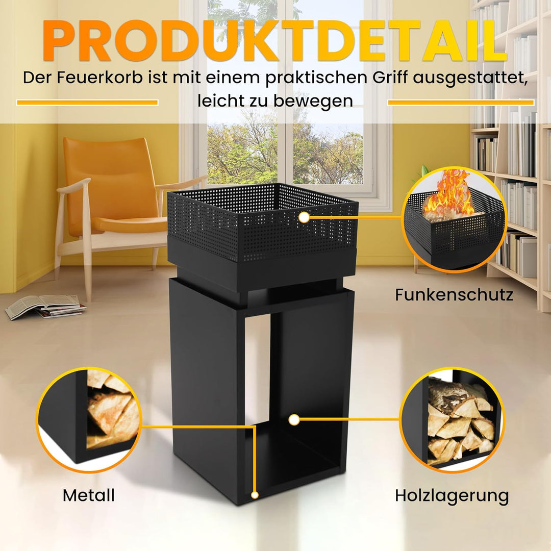 Feuerkorb mit Funkenschutz, Feuertonne, Holzofen,feuerschalen, Deko Terrasse, Aussenofen, Gartenkami