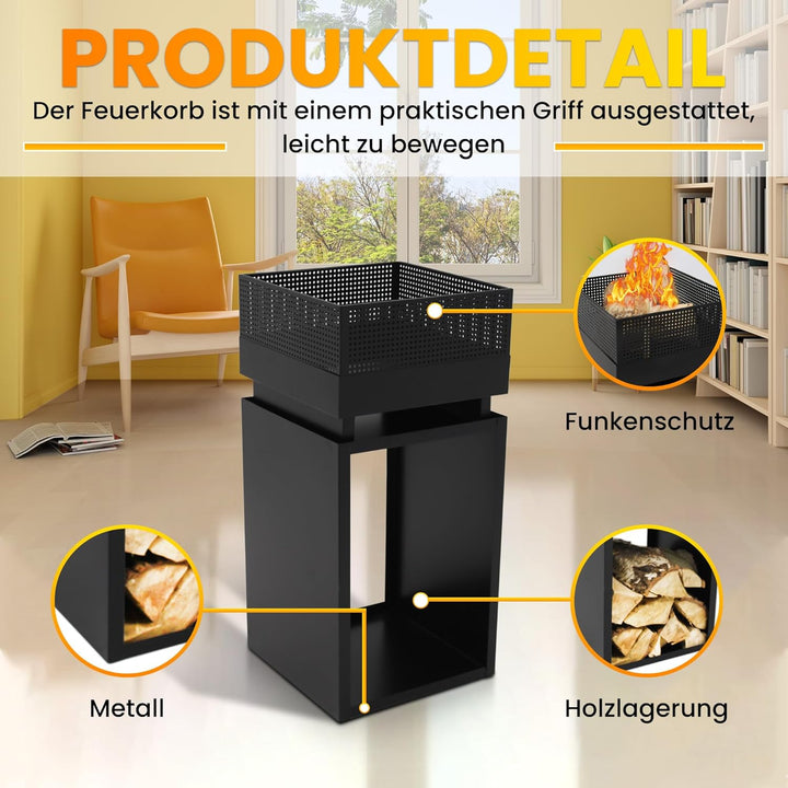 Feuerkorb mit Funkenschutz, Feuertonne, Holzofen,feuerschalen, Deko Terrasse, Aussenofen, Gartenkami