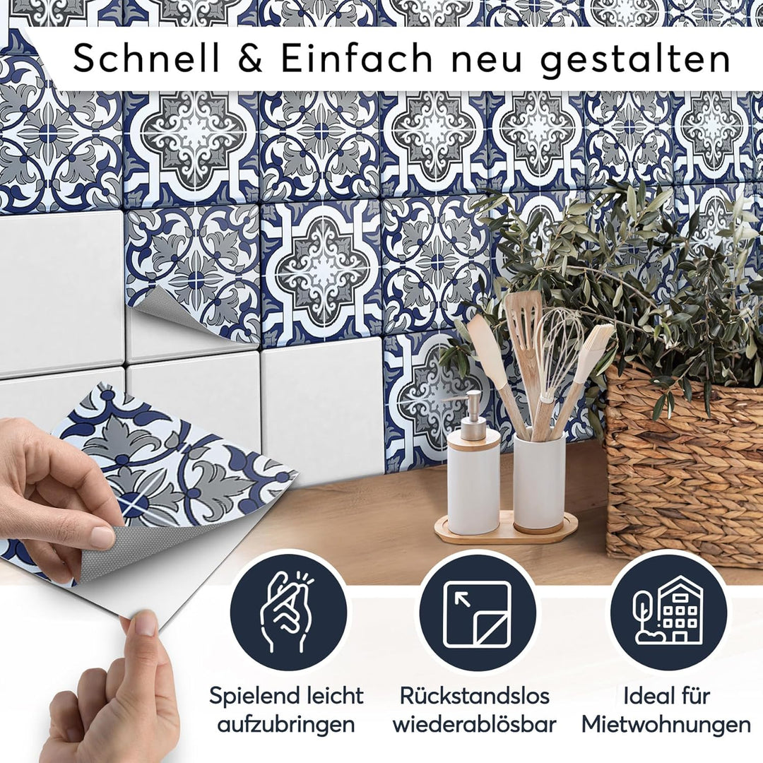 50 Stück Klebefliesen 20x20 cm für Bad und Küche - Fliesenfolie, Fliesenfaufkleber - Klebefolie Flie