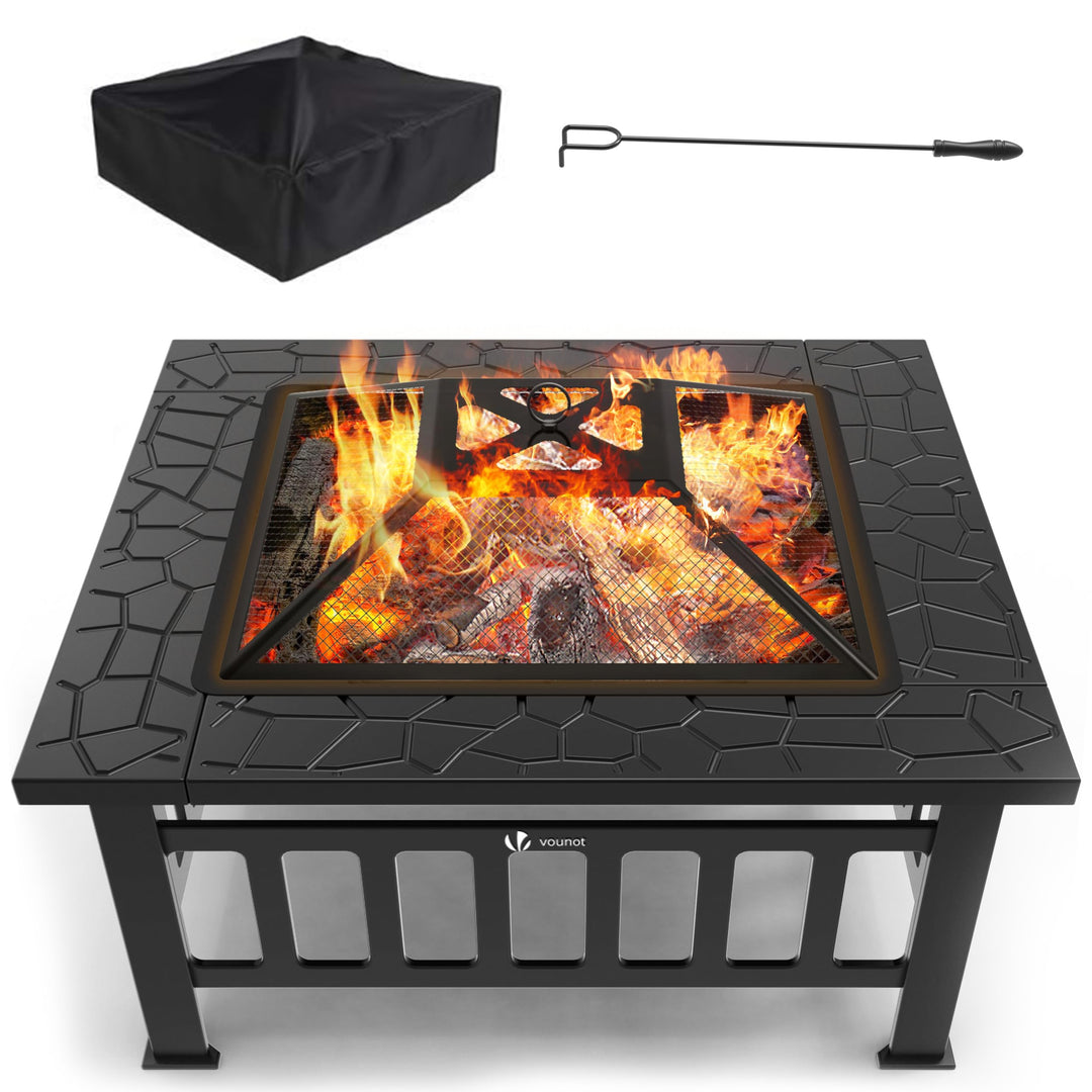 VOUNOT Feuerschale mit Funkenschutz und Grillrost, Feuerstelle Feuerkorb für Garden Terrasse Heizung