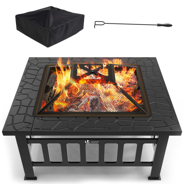 VOUNOT Feuerschale mit Funkenschutz und Grillrost, Feuerstelle Feuerkorb für Garden Terrasse Heizung