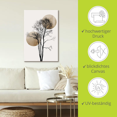 ARTland Leinwandbilder Wandbild Bild auf Leinwand 40x60 cm Wanddeko Minimalismus Sonne Mond Baum Sil