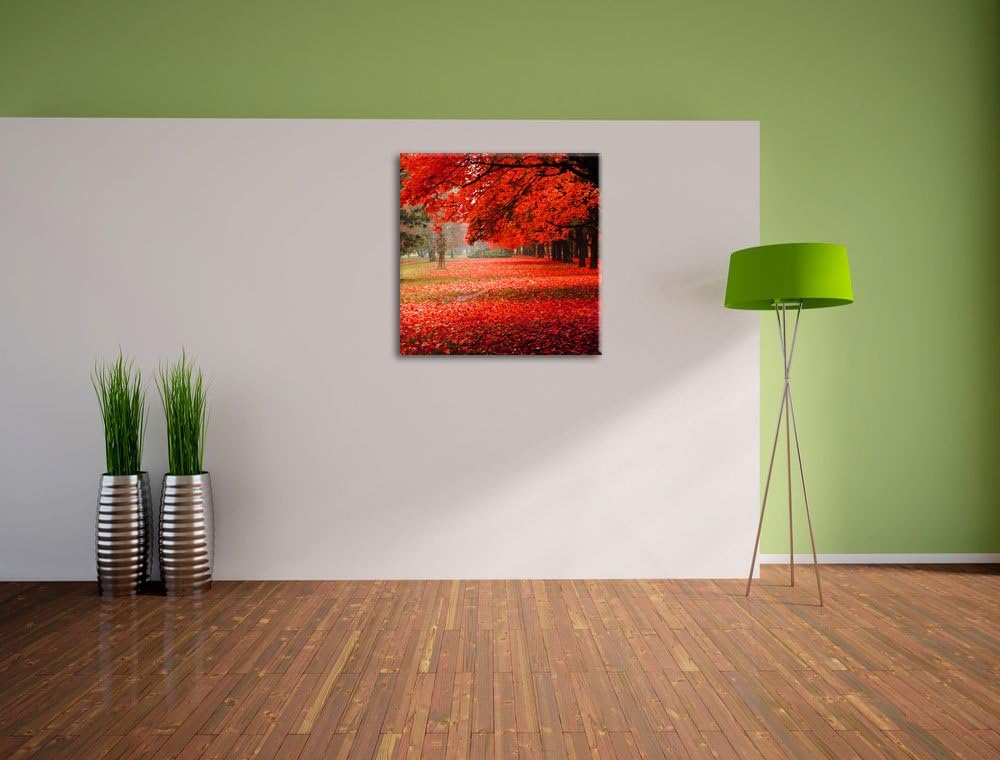 Pixxprint Rot gefärbter Park im Herbst, Format: 70x70 auf Leinwand, 70x70
