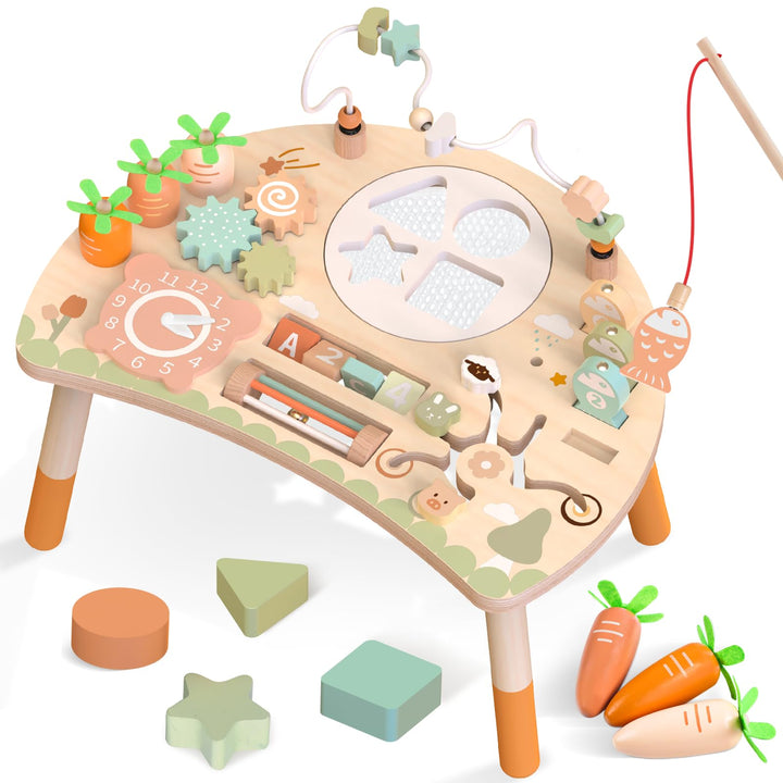Hewaurorion 9-in-1 Holz-Aktivitätstisch für Kinder, Baby Montessori Spielzeug ab 1 2 3 Jahr, Kinders