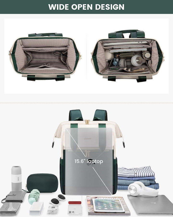 LOVEVOOK Rucksack Damen Grün, 15,6 Zoll Laptop Backpack, Tagesrucksäcke Handtasche 2 in 1, Arbeitsta
