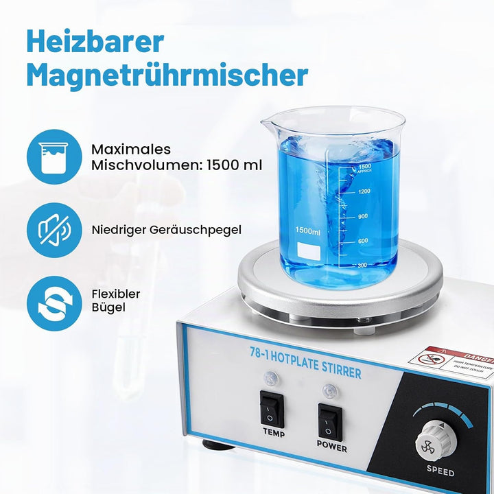 1.5L Magnetrührer mit Heizplatte, 100-2600 rpM 280°C 120mm mit PT1000-Sensor Biegbare Halterung, Mag