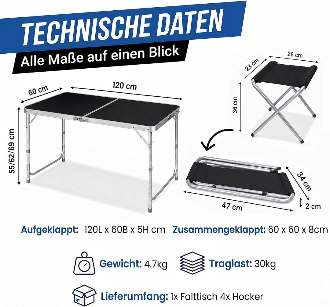 GOODS+GADGETS Klappbarer Multifunktionstisch Mehrzwecktisch Campingtisch Camping-Set Klapptisch Mark
