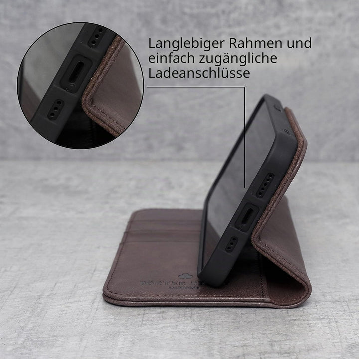 Porter Riley - Lederhülle kompatibel mit iPhone 8 Plus/iPhone 7 Plus. Premium Echtleder Standhülle/C